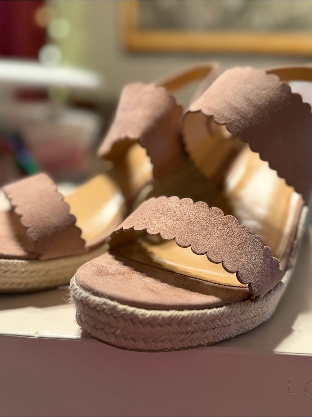 LC Lauren Conrad Scalloped Blush Suede Espadrille Wedges